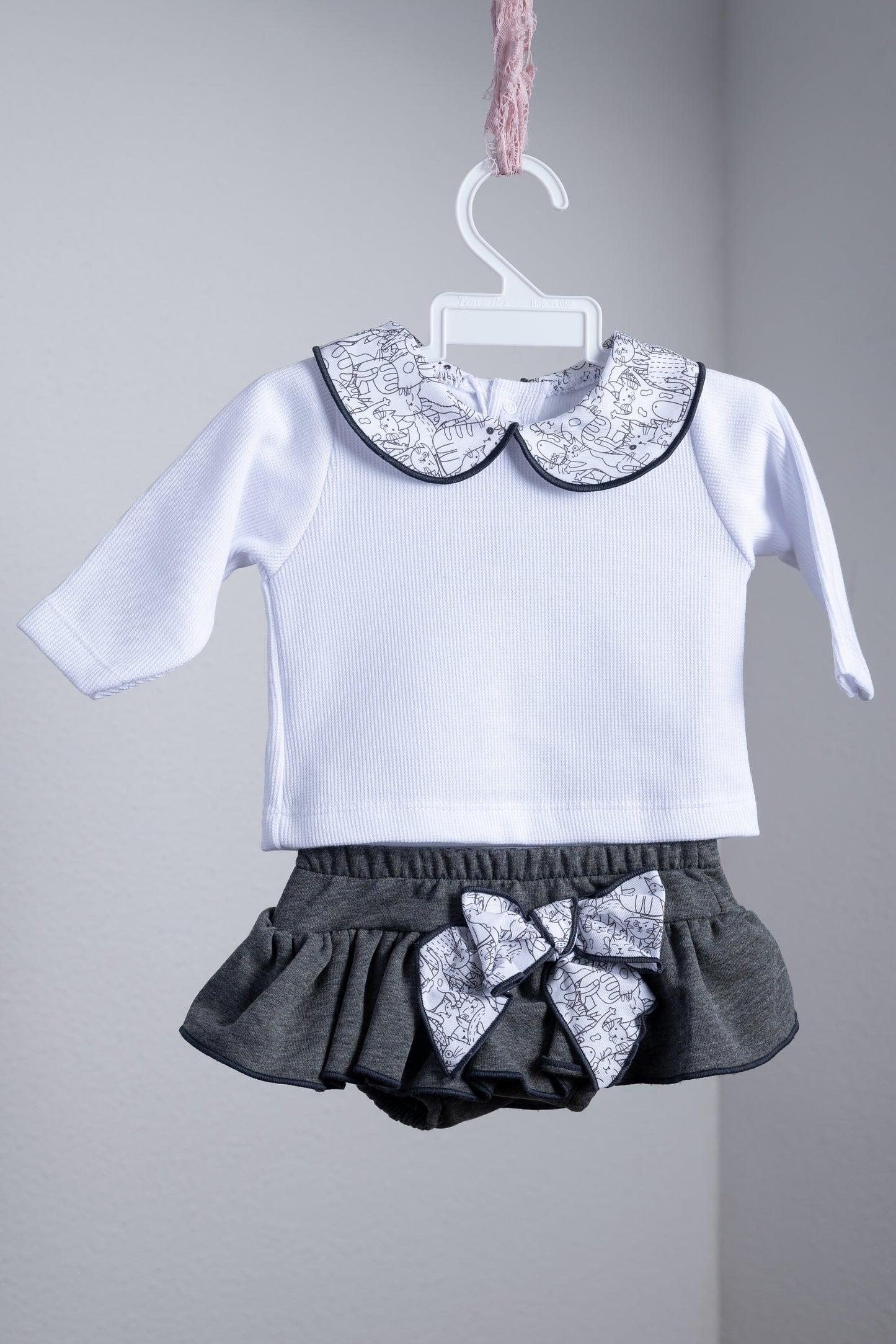 Setje shirt met bloomer grijs met wit
