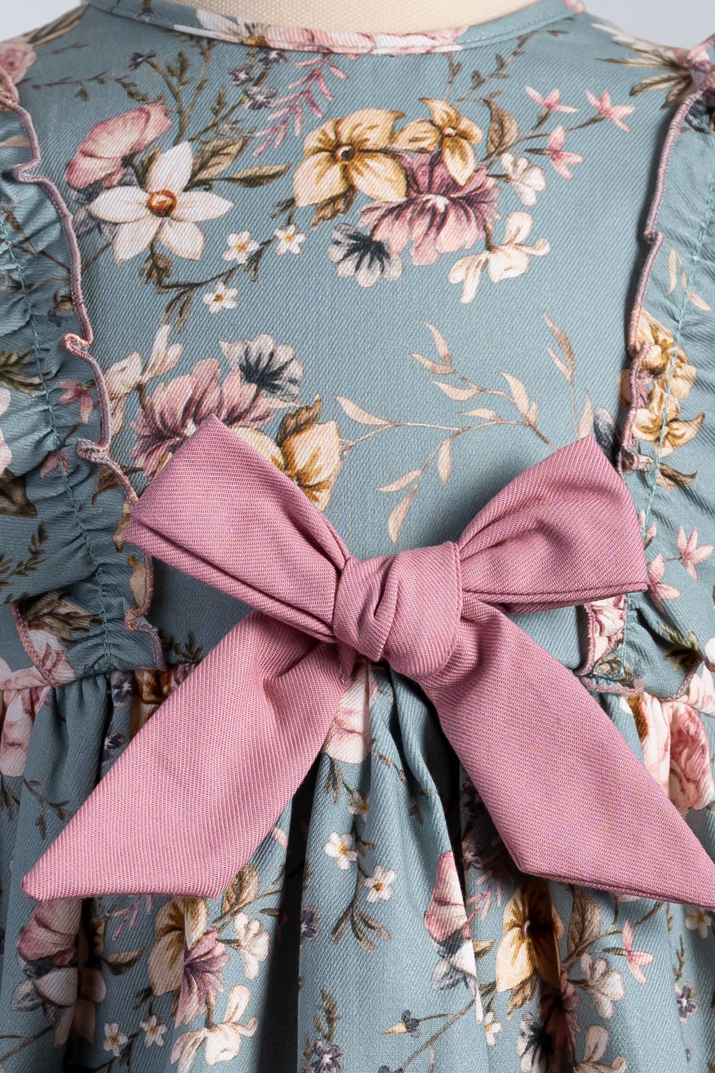 Vestido verde con lazo rosa - Baby Ferr