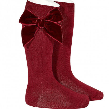 Calcetines altos con lazo de terciopelo rojo oscuro - Condor