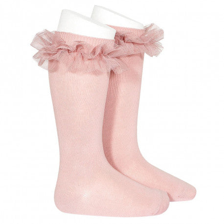 Calcetines altos tul volante rosa- Condor