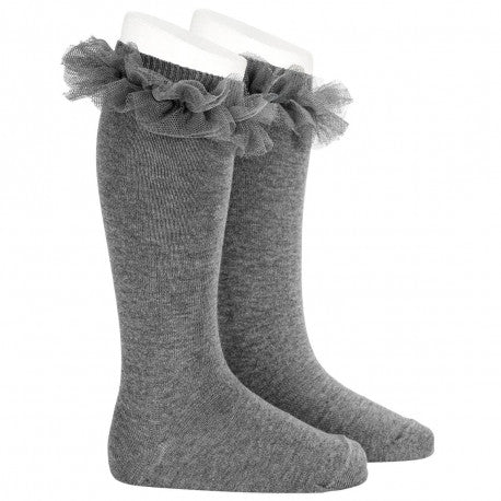Calcetines altos tul volantes Gris Claro - Condor