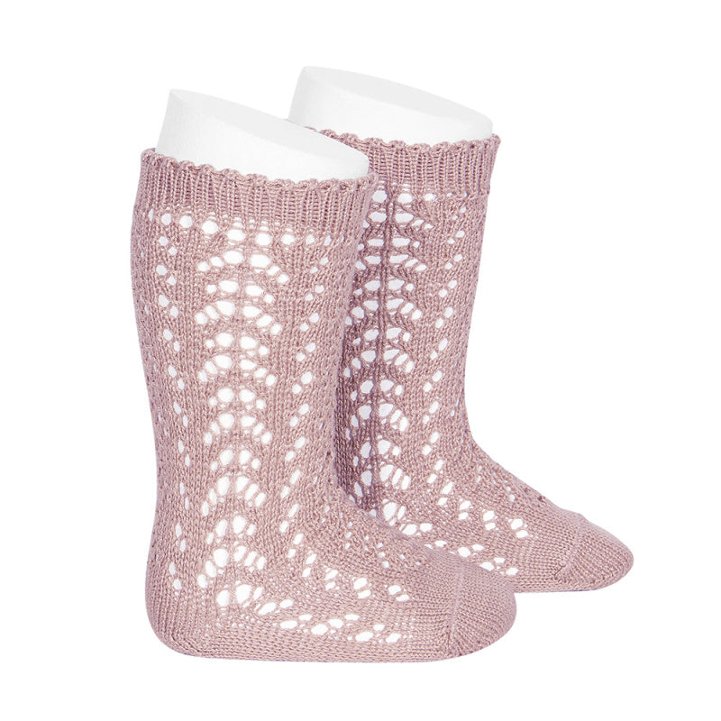 Calcetines hasta la rodilla perlé calados rosa palo - Condor