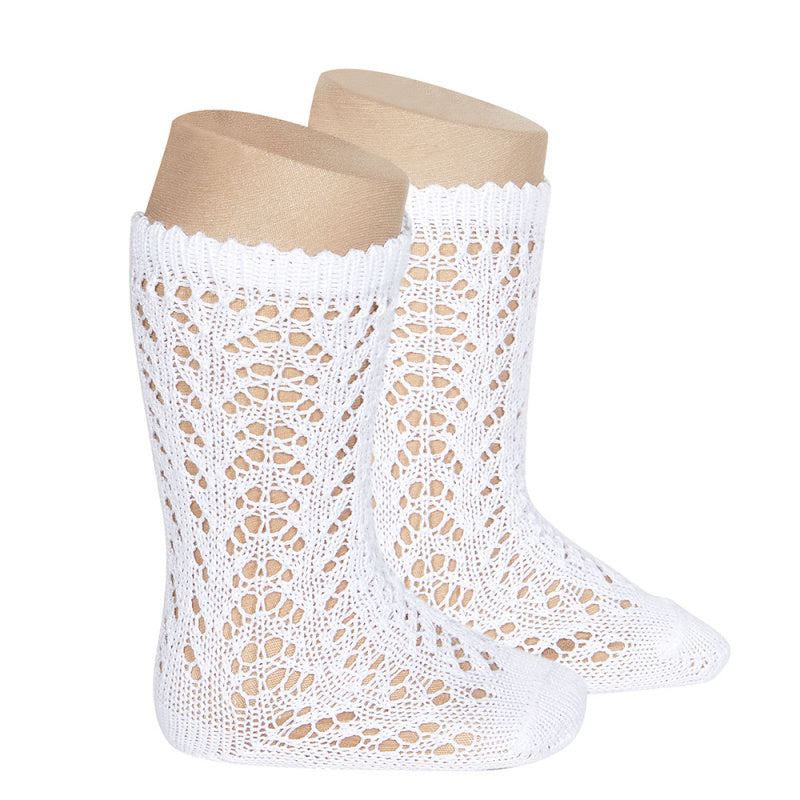 Perle openwork knee socks White
