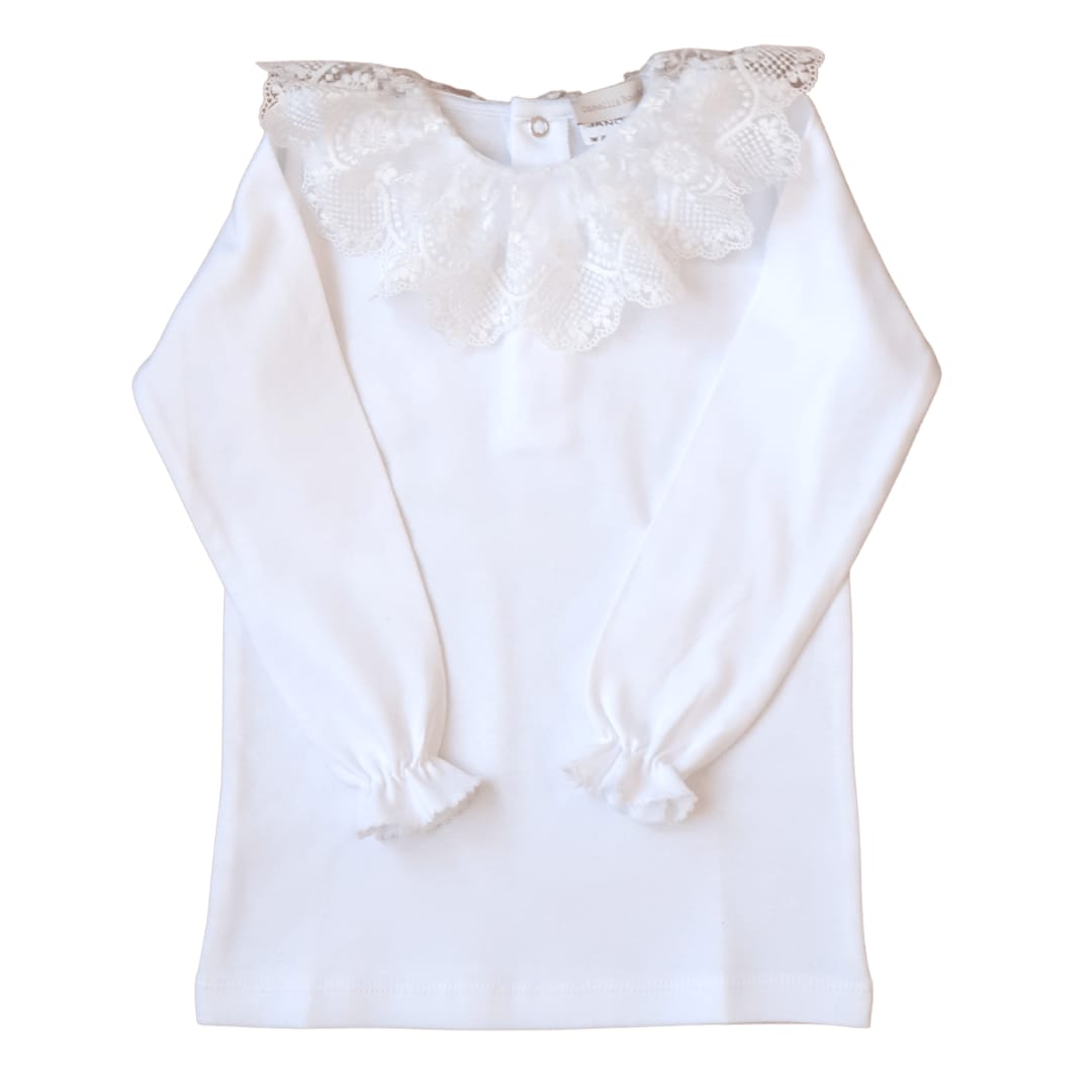 Wit jersey shirt met grote kraag van kant