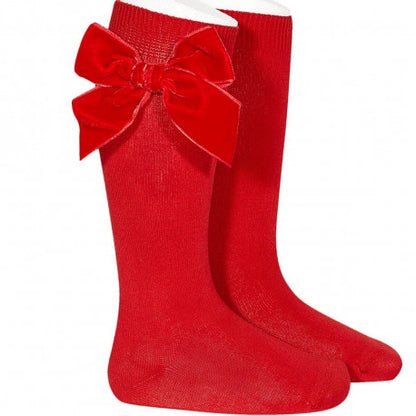 high socks with velvet bow red - Condor