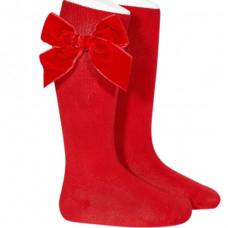 high socks with velvet bow red - Condor