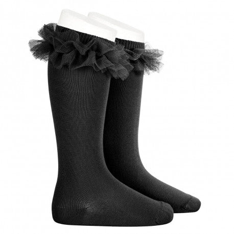 Calcetines hasta la rodilla Tul Volante Negro - Condor