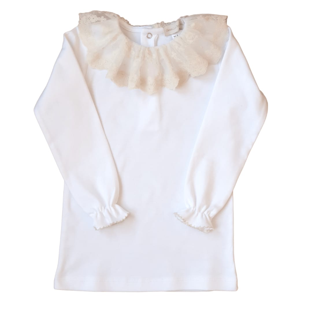 Shirt met grote ivoorkleurige kraag